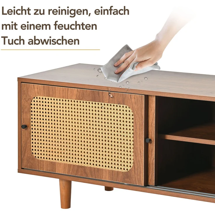Merax Rattan Schuhschrank 104*40*48 cm mit 2 Türen mit verstellbare Ablage Walnussfarbe formschöner Schuhschrank für Flur, Wohn- und Schlafzimmer – Bild 7