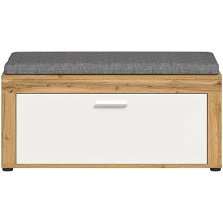 xonox. home Garderobe Jam X8BK6632 Sitzbank inkl. Sitzkissen Bank in Wotan Eiche Nb, weiß, ca. 100 x 44 x 35 cm – Bild 5