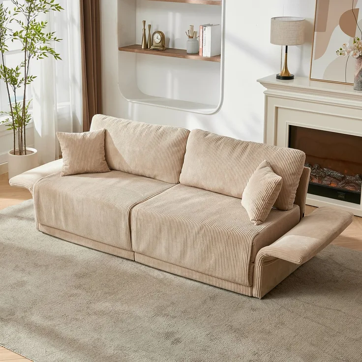 Wohnora-Moderne minimalistische Stoffsofa mit multifunktionaler Umwandlung – Komfortables Schlafsofa für Wohnzimmer, Büros und Studios, klappbares Doppelschlafsofa für kleine Wohnungen,H 84cm x T 182cm x B 88cm,Beige