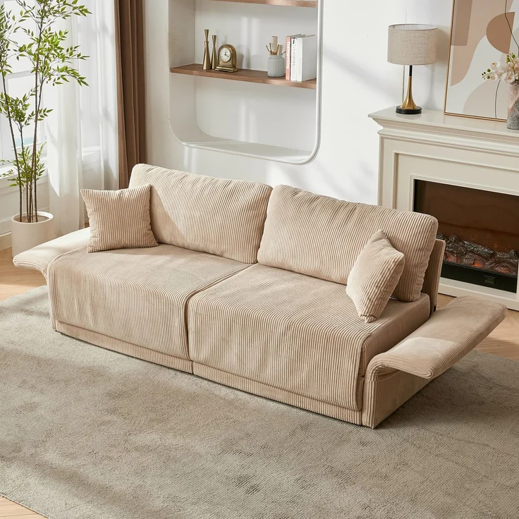 Wohnora-Moderne minimalistische Stoffsofa mit multifunktionaler Umwandlung – Komfortables Schlafsofa für Wohnzimmer, Büros und Studios, klappbares Doppelschlafsofa für kleine Wohnungen,H 84cm x T 182cm x B 88cm,Beige – Bild 1