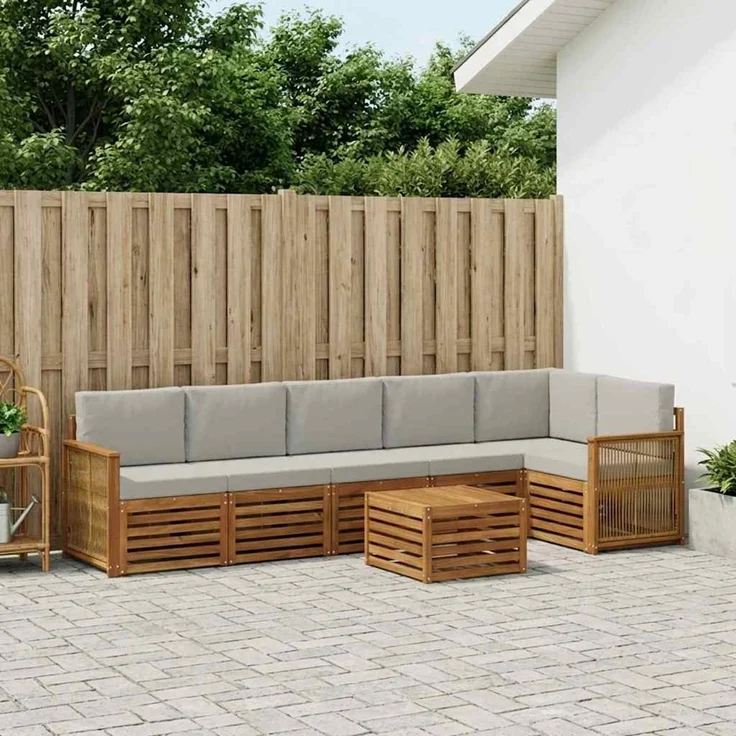 vidaXL Outdoor-Sofagarnitur 7 stk. 6-Sitzer Natur und Hellgrau 3384447 – Bild 1