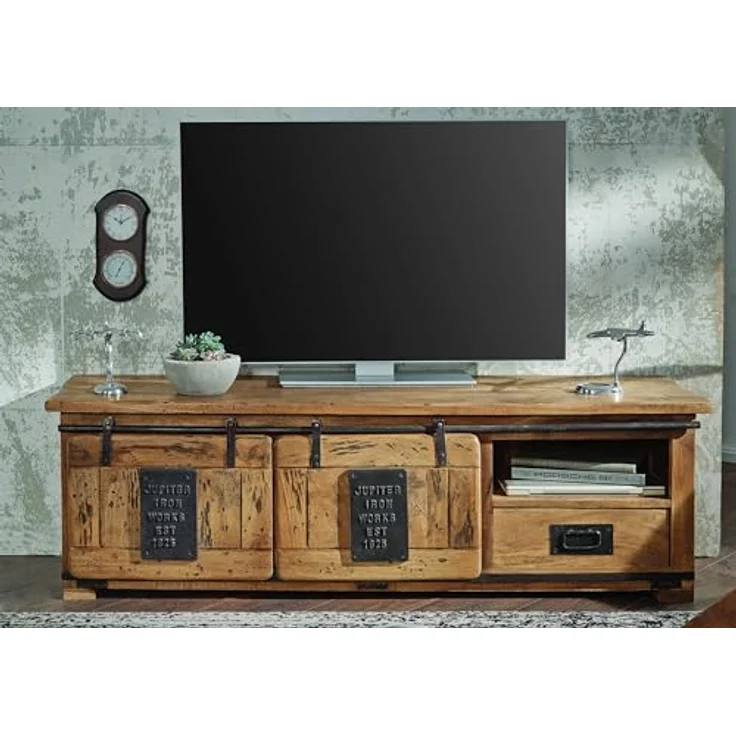 TV-Board Mango 160x45x50 natur lackiert RAILWAY #101 – Bild 4