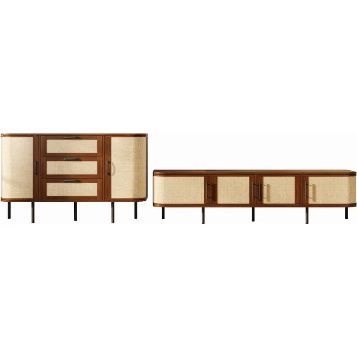 Wohnwand-Set mit TV-Lowboard 180x40x45 cm und Sideboard 120x40x82 cm, MDF in Nussbaum – Bild 6