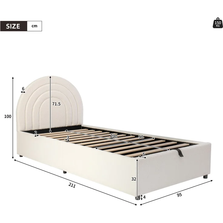 CHICFURN Polsterbett aus Bouclé Beige 90x200 cm mit hydraulischem Stauraum – Bild 10