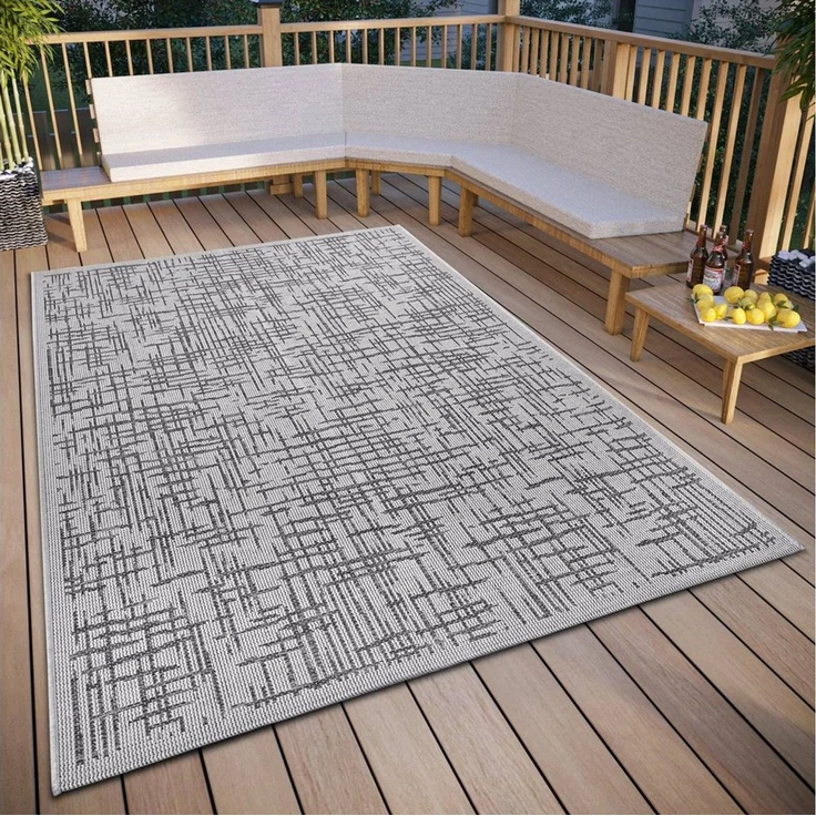 Hanse Home Telu In- & Outdoor Teppich Wetterfest – Modernes Muster, Wasserfest robuster Aussenteppich Flachgewebe für Garten, Balkon, Terrasse, Wohnzimmer – Beige Grau, 155x235 cm – Bild 1