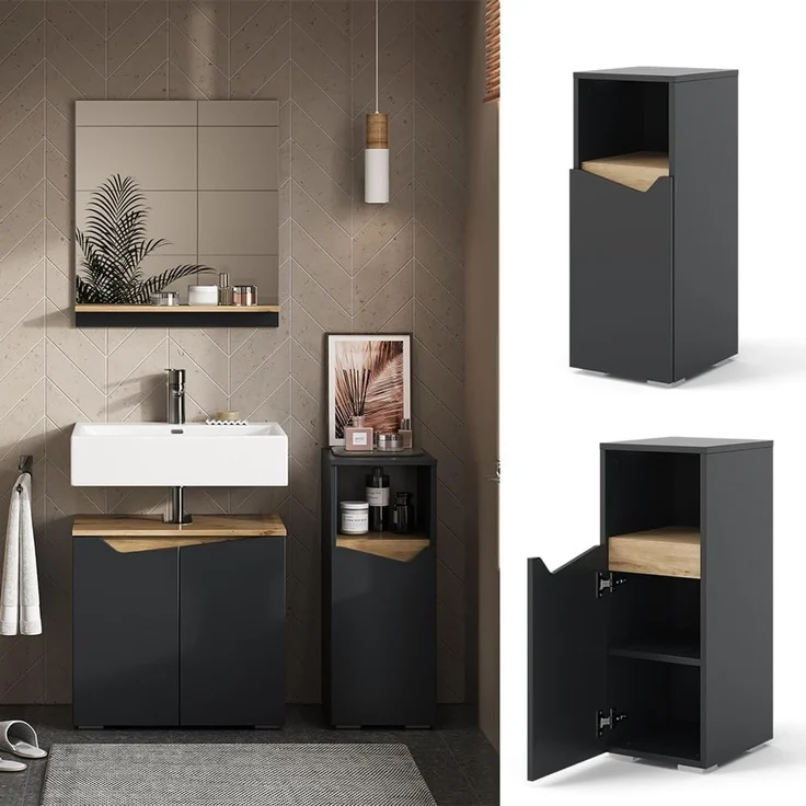 Midischrank Marelle Anthrazit/Artisan 30 x 74.5 cm mit Tür und offenem Fach Vicco – Bild 4
