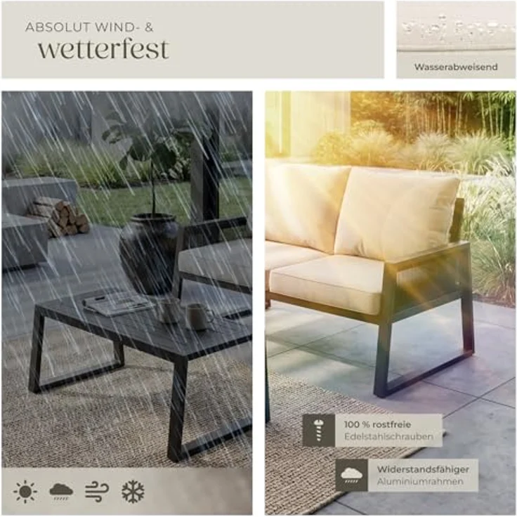 tectake Gartenlounge-Set Captive, (Set, 2-tlg), Extra dicke und große Sitzpolster und Rückenkissen – Bild 8