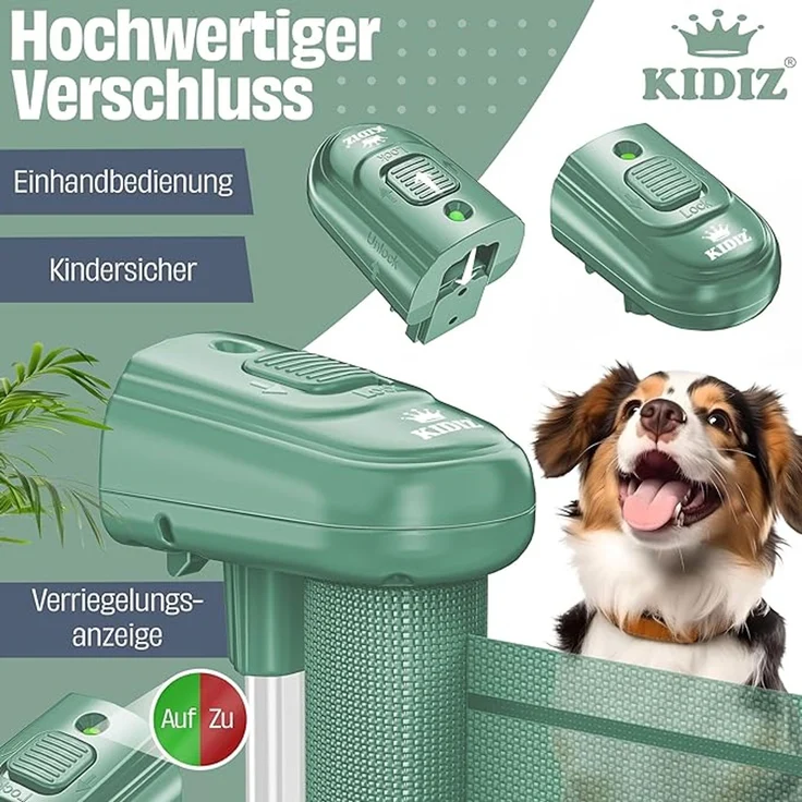 KIDIZ® Treppen- und Türschutzgitter, ausziehbar bis 140/180cm, kindersicheres Treppengitter für Babys, Haustiere, Treppen & Türen, inkl. Bodenanker & Montagezubehör, Dunkelgrün, 180 x 86 cm – Bild 4