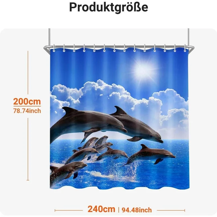 Duschvorhang Delphin 240x200cm Antischimmel Wasserabweisend Polyester – Bild 6