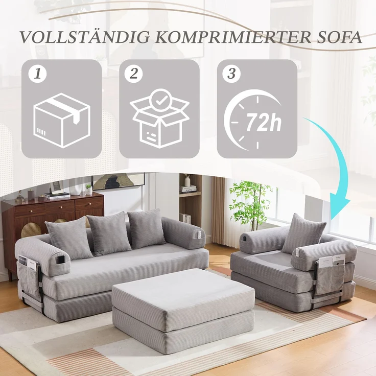 ZUBALIYA Ecksofa 94x67 cm, mit Ablageflächen, mit Cordbezug, mit breiten Armlehnen, modular aufgebaut, mit Schaumstoffpolsterung – Bild 8