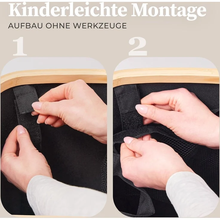 HENNEZ Wäschekorb Wäschebox 150L - Wäschekorb 3 Fächer mit Deckel, Wäschesortierer mit Wäschesack, schwarz Bambus – Bild 8