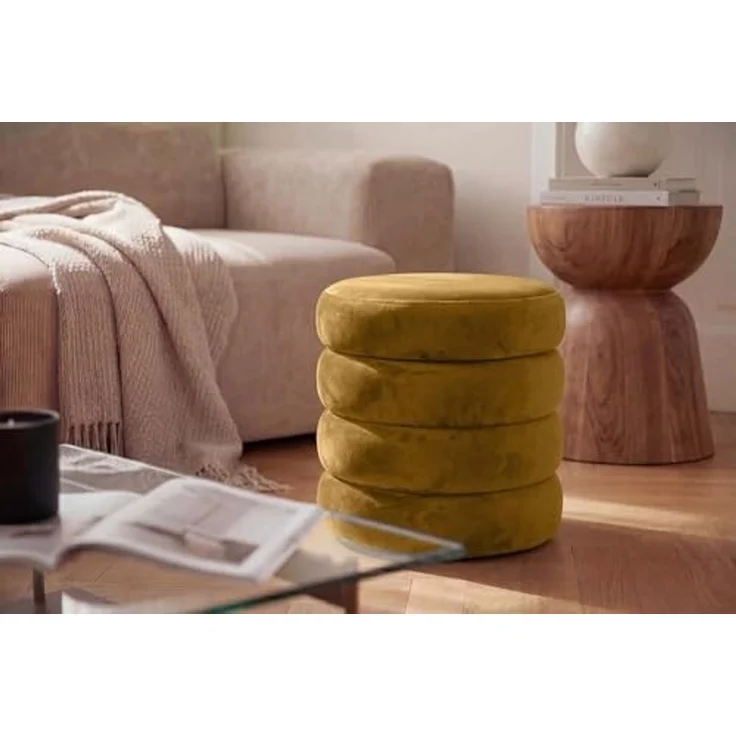 riess-ambiente Polsterhocker VOGUE 40cm senfgelb - Samt, mit Stauraum, gepolstert, rund, retro (Einzelartikel, 1 St), Eleganter Sitzhocker - ideal f. Ankleide, Flur, Wohnzimmer & Garderobe – Bild 2