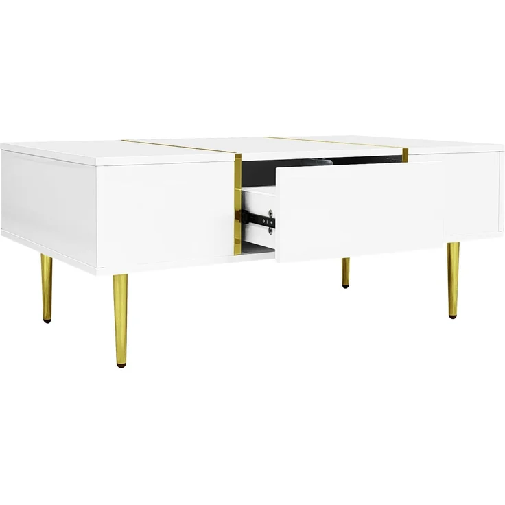 DESVIAE TV-Schrank und Couchtisch im Set, MDF, Weiß Hochglanz, 170x46x35 cm / 100x41,5x60 cm, mit Stauraum – Bild 9