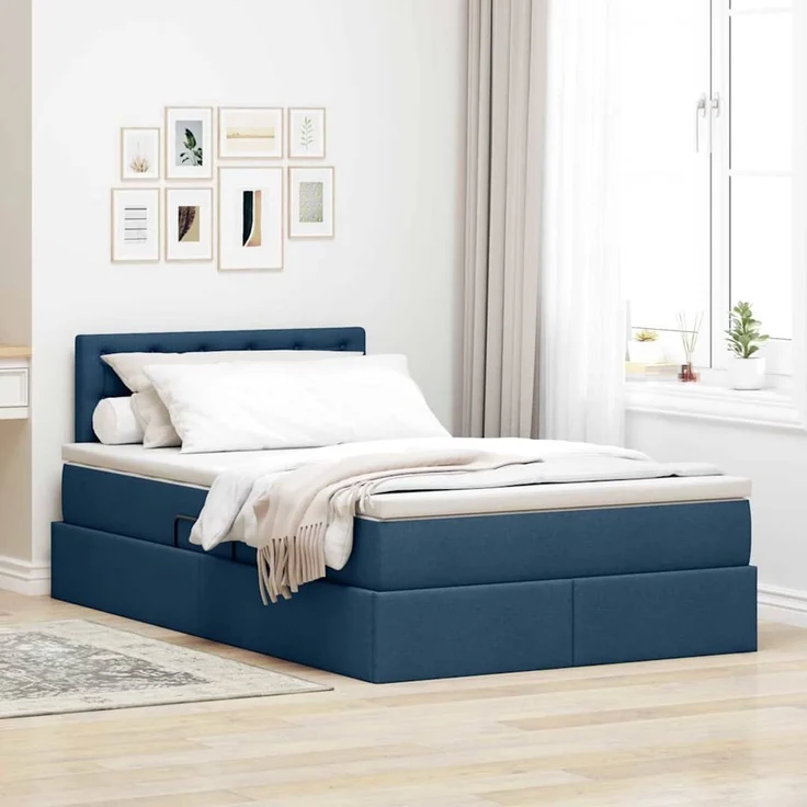 vidaXL LED-Speicherbett mit Matratze Blau 120 x 190 cm Stoff 3371261 – Bild 1