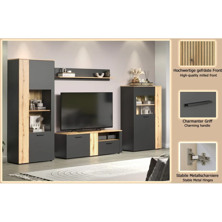 Wohnwand Avila in grau und Eiche Evoke 340 cm – Bild 14