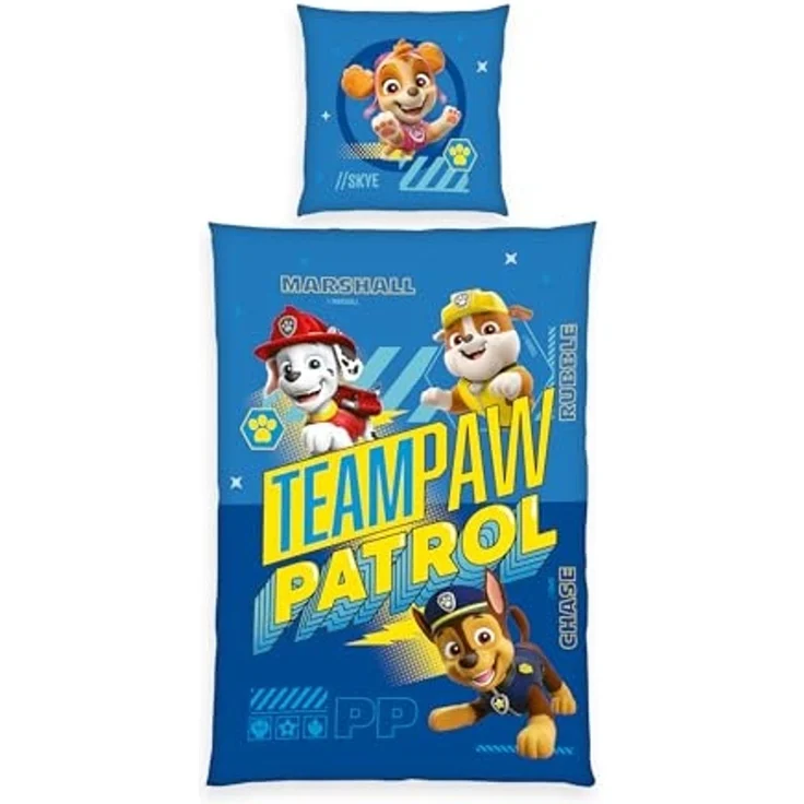 Paw Patrol Bettwäsche 135x200 cm Baumwolle Kinder Bettset 2 teilig Wendemotiv – Bild 1