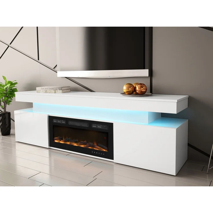 Mirjan24 'EF 2D Serkuzo' TV-Lowboard mit Kamin, MDF weiß (hochglanz/matt), 59 x 41 x 190 cm – Bild 4
