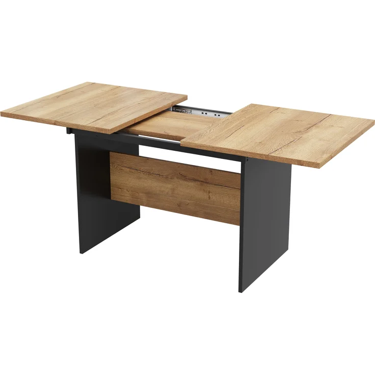 Erweiterbarer Esstisch mit Holzmaserungs-Optik, 80x140/180x75 cm, Schwarz+Nussbaum, für 4-6 Personen – Bild 6