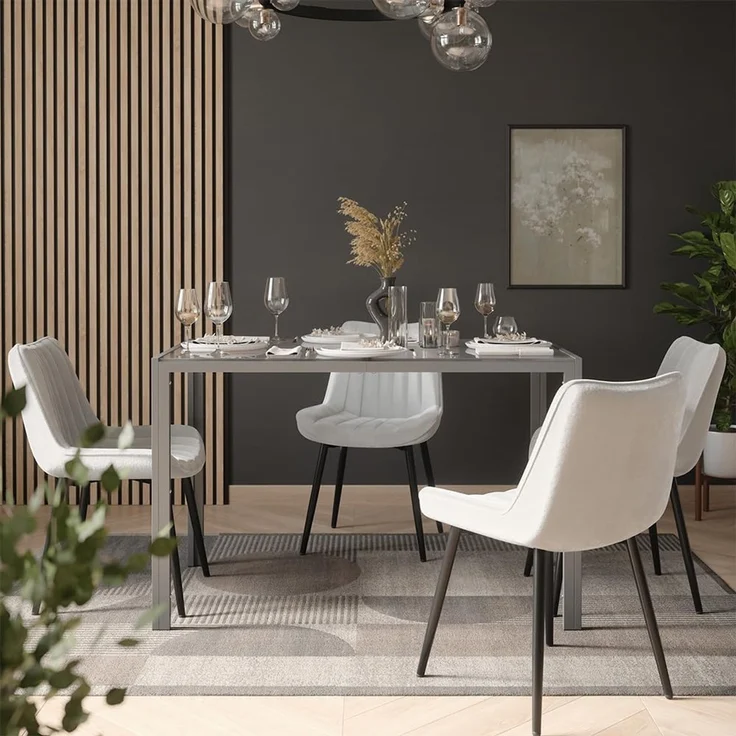Esstisch Set Grand Grau 120x70 cm mit 4 Stühlen (Beige) Vicco – Bild 6