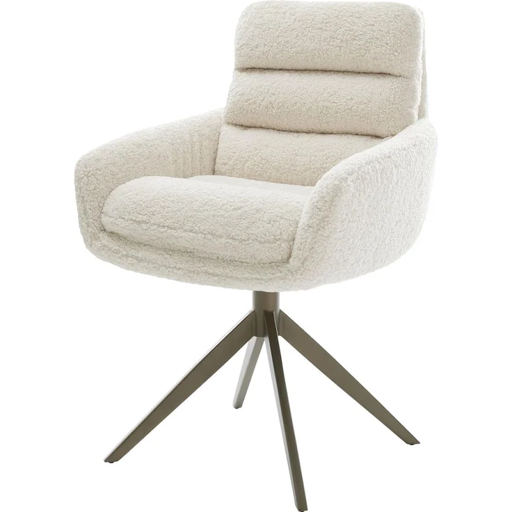 Drehstuhl Abelia-Flex mit Armlehnen Teddystoff Beige Kreuzgestell breit Effektfinish Titan 360° drehbar Wippfunktion – Bild 1
