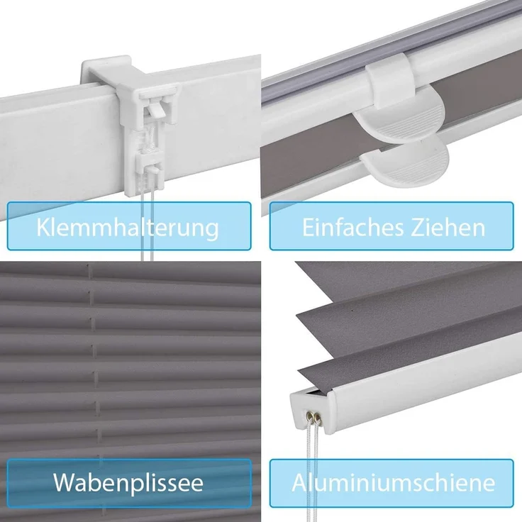 Sekey Plissee ohne Bohren Verdunkelung 70x100cm, Grau – Bild 3