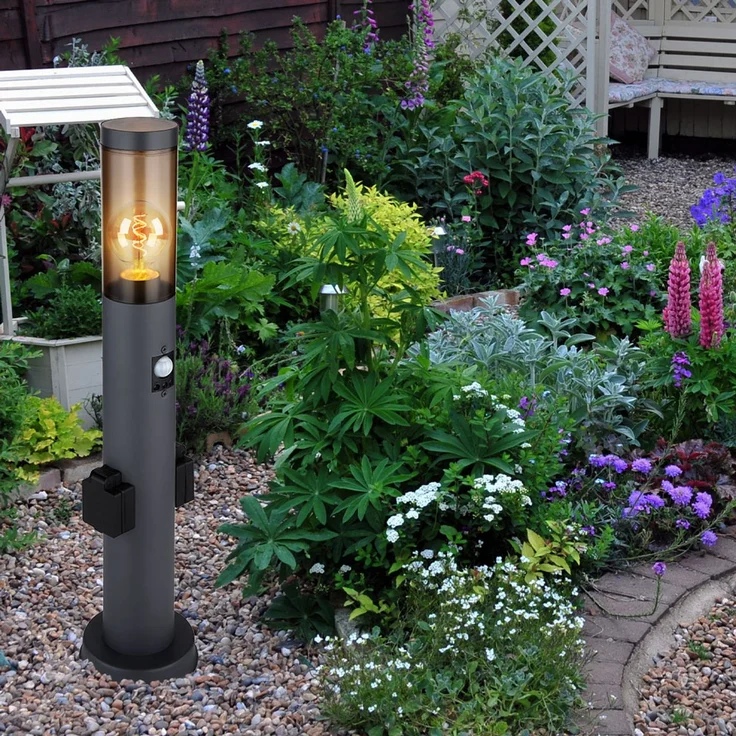 LED Sockelleuchte, Bewegungsmelder, 2x Steckdose, anthrazit H 60 cm – Bild 4