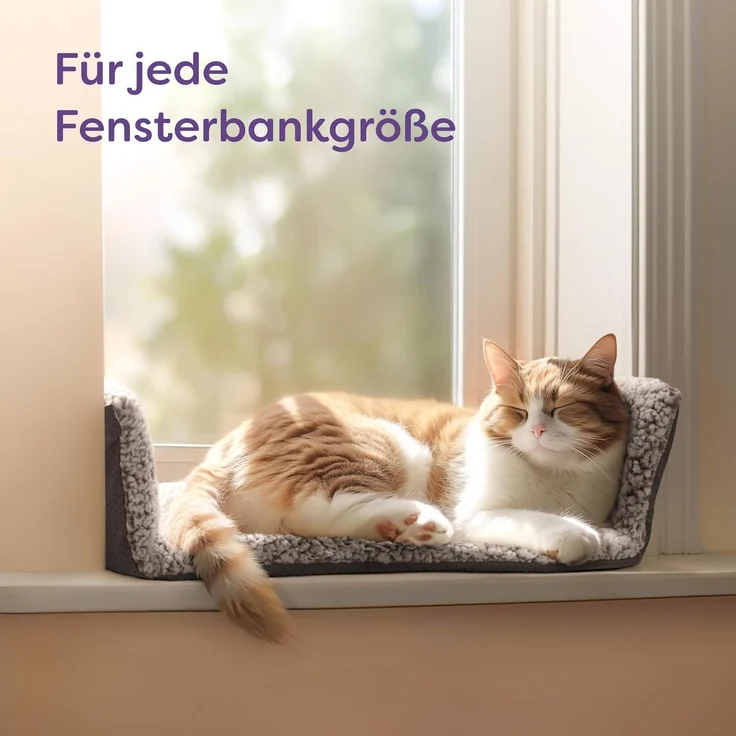 Katzen Fensterliege Fensterbank rutschfest - Selbstwärmende Katzenmatte für Fenster 90x28 cm - Weich & Kuschelig - Waschbarer Bezug (Grau) – Bild 5