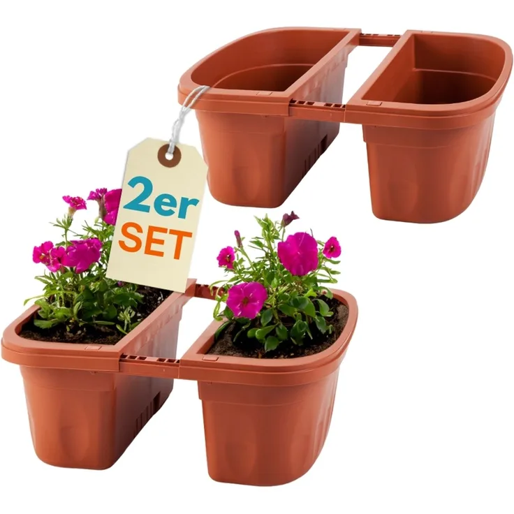 GarPet Blumenkasten 2er Set Blumen Kasten Beidseitig Dopple Balkon Geländer Teracotta