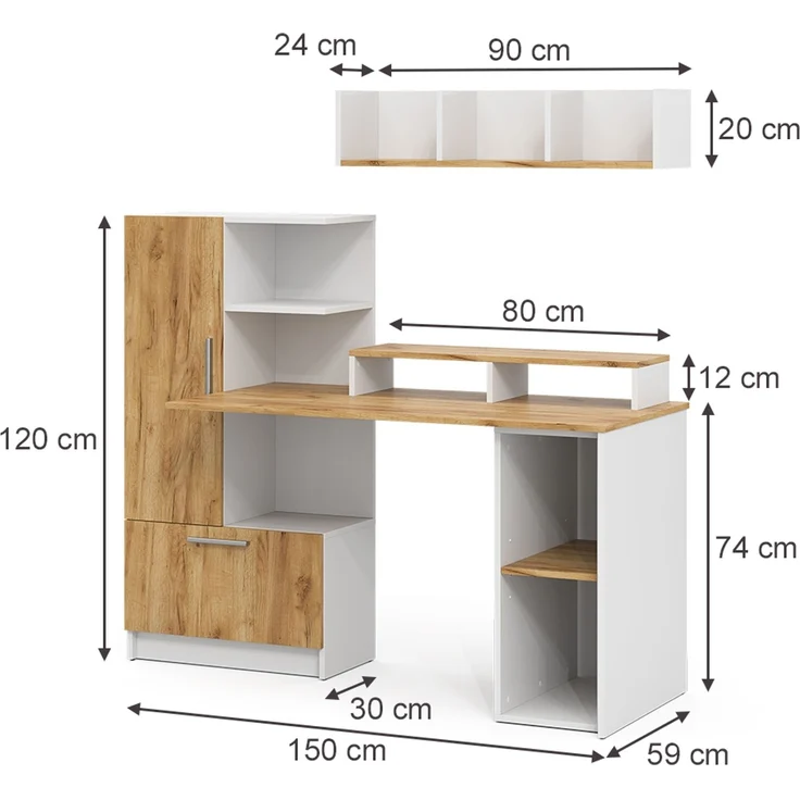 Schreibtisch Tomy Weiß/Goldkraft Eiche 150x59 cm 4er Set Vicco – Bild 2