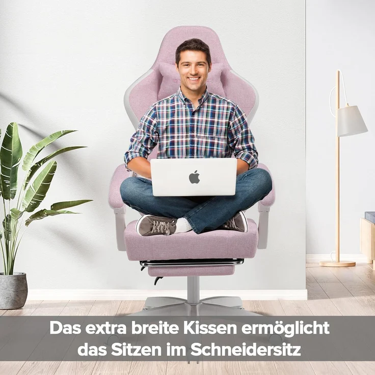 GTPLAYER Gaming-Stuhl Ergonomischer Gaming Sessel Schreibtischstuhl aus Stoff/Kunstleder (Pacekung), Federsitzkissen mit Fußstütze – Bild 2