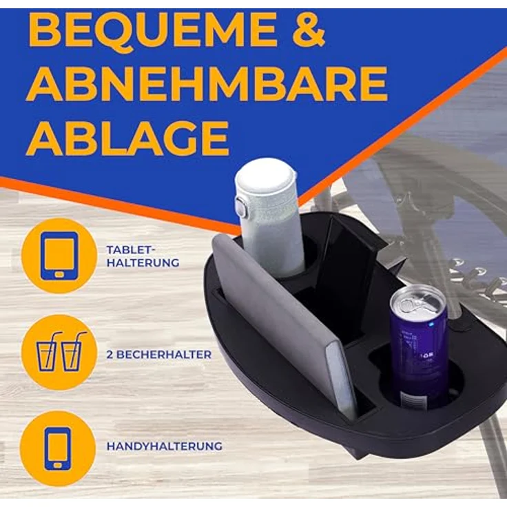 SereneLife Gartenliege Wetterfest, Sonnenliege Klappbar & Verstellbar als Liege, Sonnenstuhl als Gartenbett, Deckchair 2er Set Dunkelblau, Klappliegestuhl mit Seitentisch, Kopfkissen & Getränkehalter – Bild 6