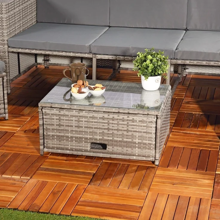 Polyrattan Sitzmöbel Set Sofa Tisch 2 Hocker grau Lounge Gartenset Rattanmöbel – Bild 5