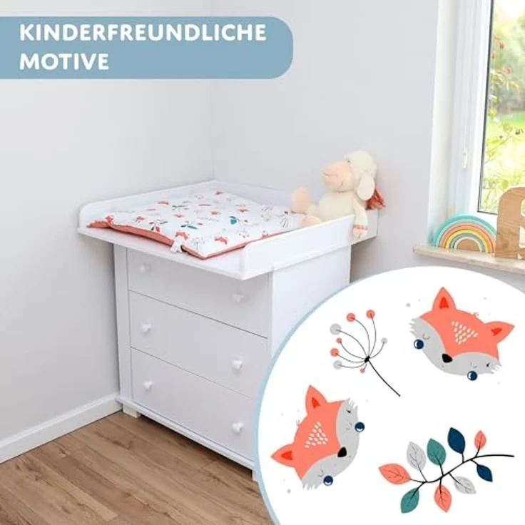 Wickelauflage für Babys 75x72 cm - Weiche Baumwolle, Abwaschbar - Wickelkommode & Wickeltischauflage Fuchs – Bild 5