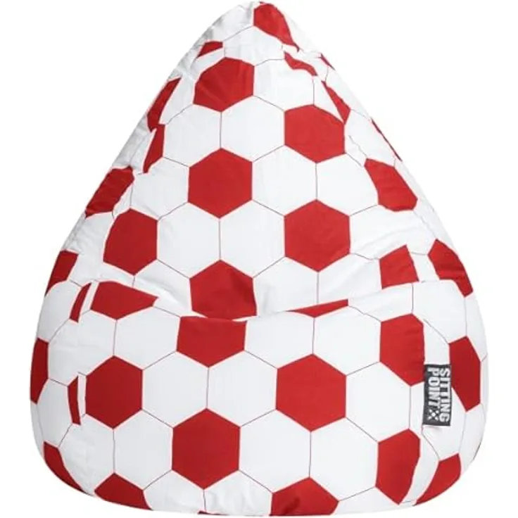 Sitting Point Sitzsack BeanBag Fankurve 220 l, Rot-Weiß mit Fußball-Muster, waschbarer Bezug und integrierter Seitentasche