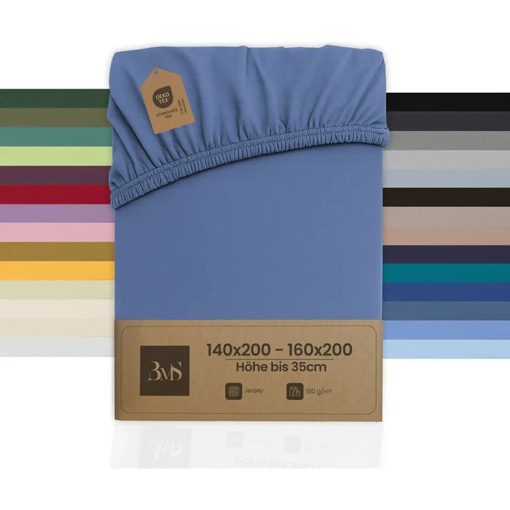 Jersey Spannbettlaken jeans blau 140x200 - 160x200 cm Höhe bis 35cm