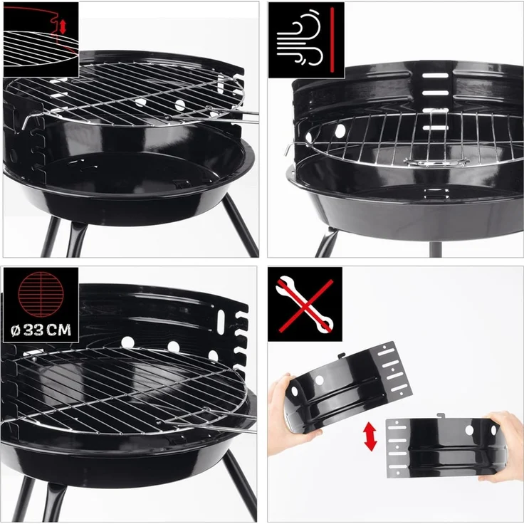 LANDMANN Holzkohlegrill, Emaille Schwarz, Ø 30 cm – Bild 3