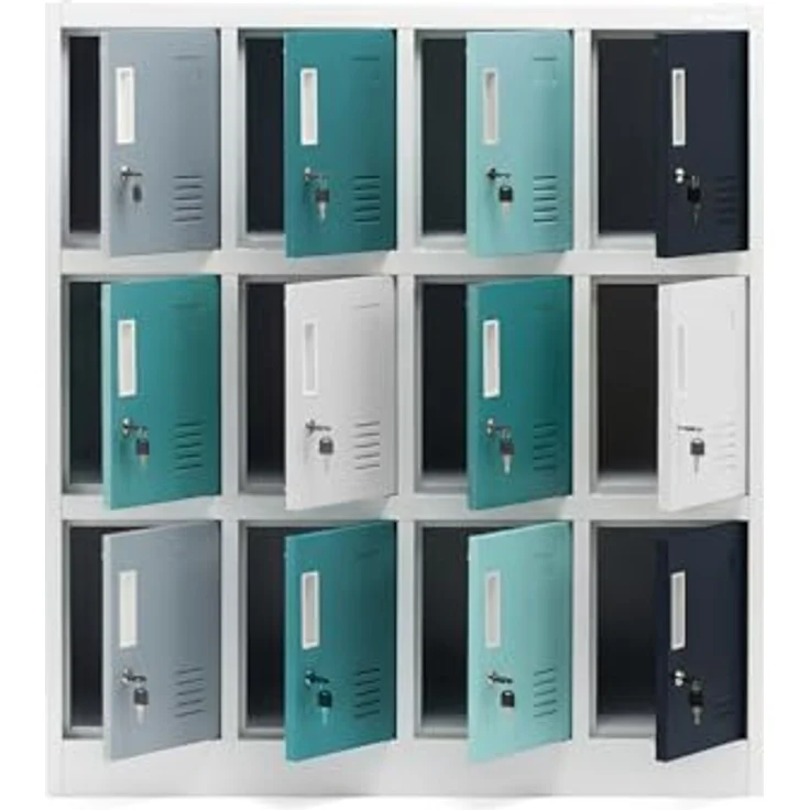 Jan Nowak Metallschrank Schule Kindergarten mit 12 abschließbaren Fächern, Schließfachschrank Stahl, Garderobenschrank Kinder, Kita Spind Hort, 120 x 109 x 45 cm – Bild 7