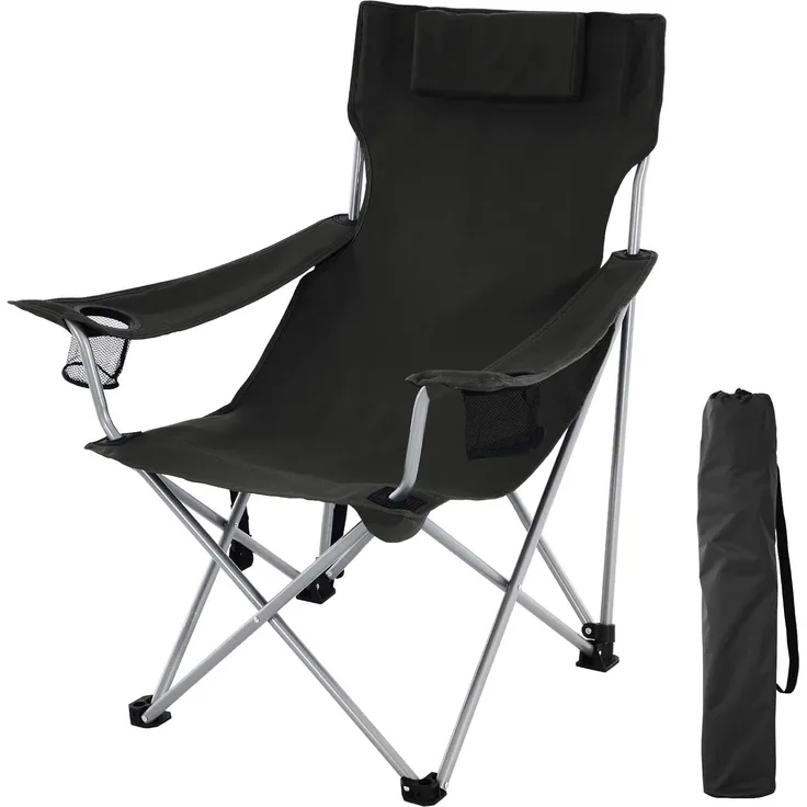 Songmics 'GCB09BK' Campingstuhl klappbar, mit Armlehnen und Getränkehaltern bis 150 kg belastbar, Eisengestell / Oxford-Gewebe schwarz, 81 x 70 x 91 cm