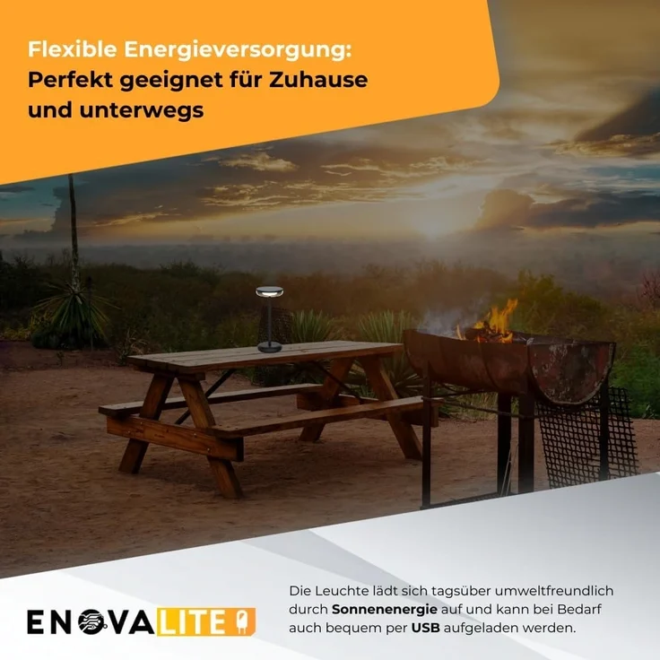 ENOVALITE LED-Akku-Tischleuchte, Solar- u. Netzbetrieb, dimmbar, 2700K – Bild 5