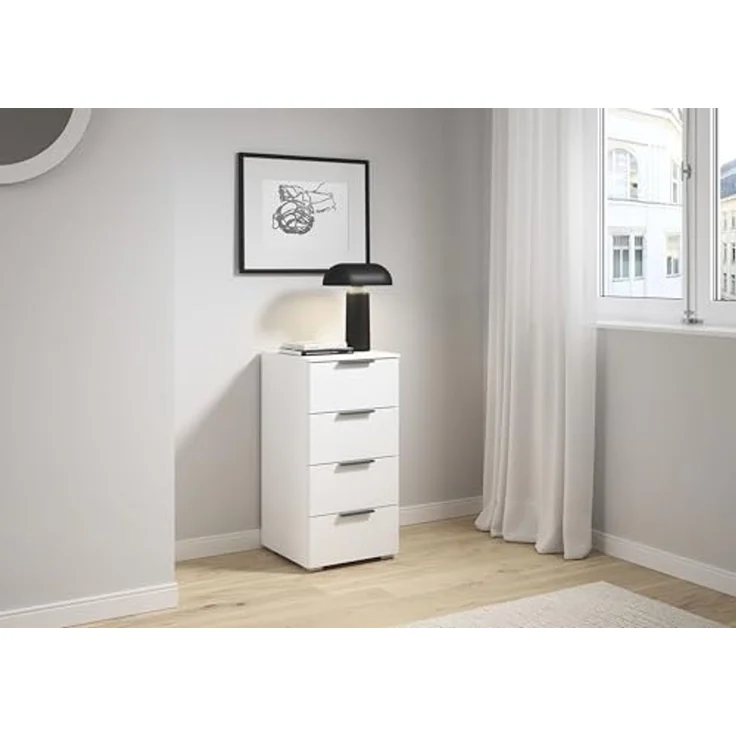 Rauch Möbel Alabama, Kommode für Schlafzimmer, Kinderzimmer, Garderobe, Flur, mit 4 Schubladen, Soft-Close-Funktion, Farbe Weiß, Griff Grau metallic, Schwarz, Maße 40 x 81 x 42 cm – Bild 2