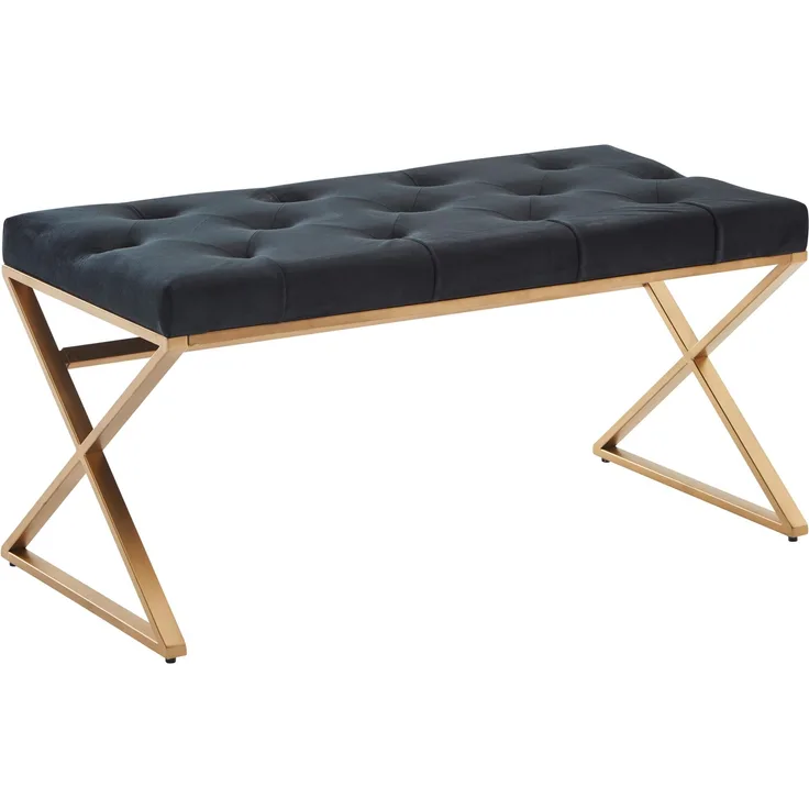 Sitzbank Chesterfield Samt Schwarz 90x46x44cm Metallgestell Modern