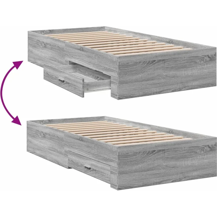 vidaXL Bettgestell mit Schubladen Grau Sonoma 75x190 cm Holzwerkstoff 3280445 – Bild 7
