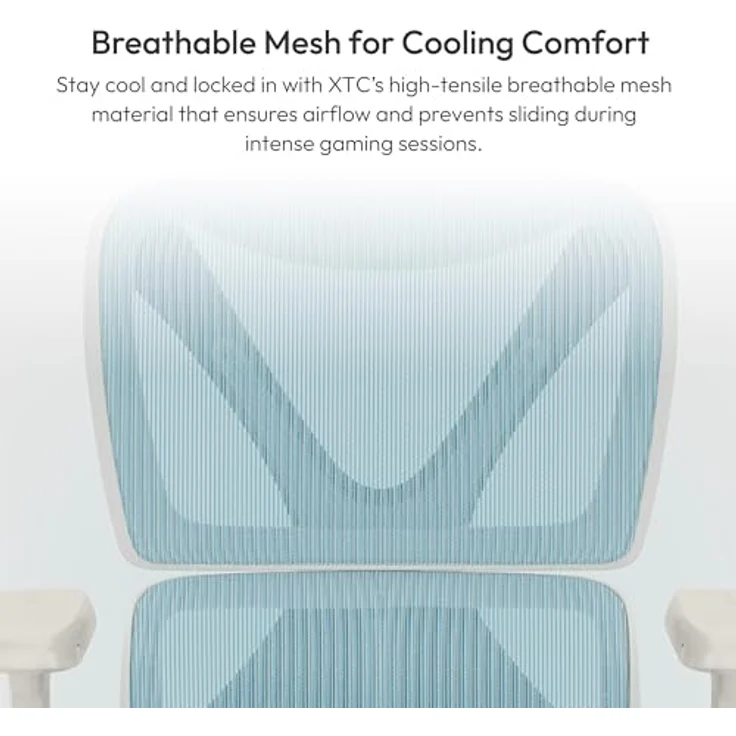 ThunderX3 XTC Ergonomischer Bürostuhl, weiß/blau, mit Mesh-Bezug, 3D-Armlehnen und bis 125 kg Belastbarkeit – Bild 4