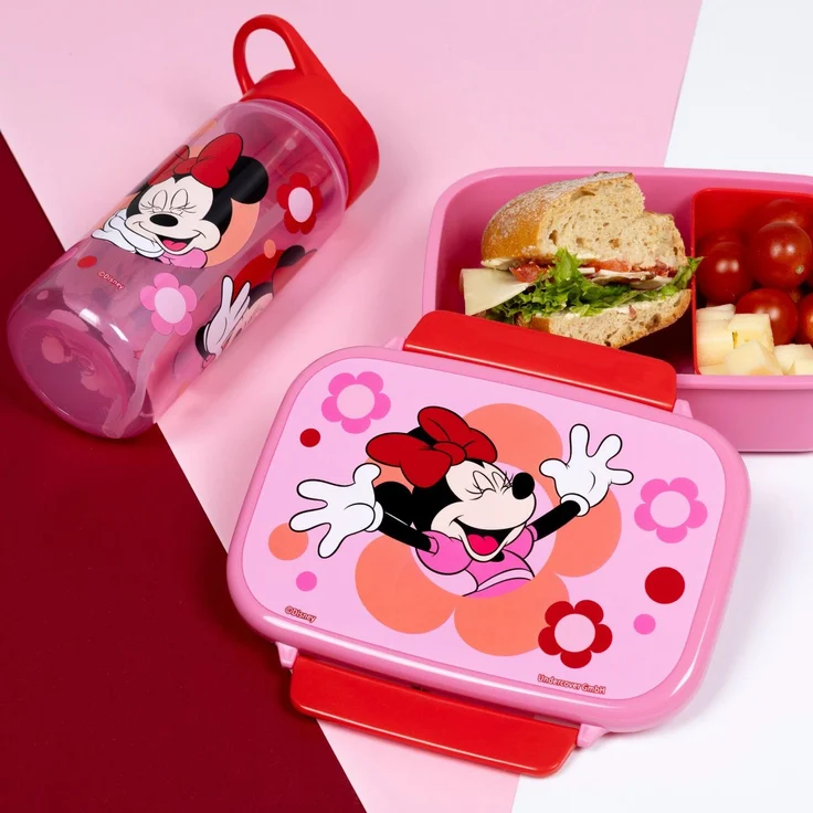 Disney Minnie Mouse Kinder Lunch Set rosa Brotdose Trinkflasche Pausenbox Set für Kindergarten und Schule – Bild 7