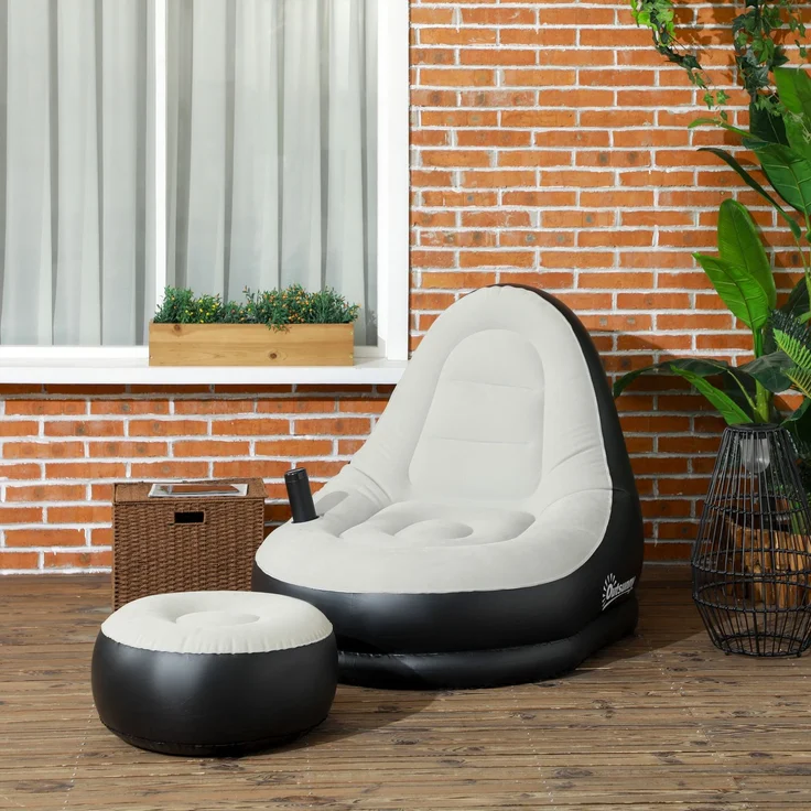 MELAYR, Aufblasbarer Sessel Luftsessel Outdoor-Sessel, 125 x 100 x 87cm, Grau + Schwarz, Hellgrau+Schwarz – Bild 3