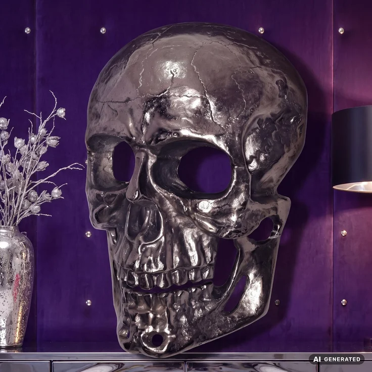 FineBuy Wanddeko Totenkopf Aluminium 41 cm Schädel Groß, Design Wanddekoration Metall Deko Alu Modern, Wohndeko Skull, Wandskulptur Dekoration Wohnaccessoire – Bild 1
