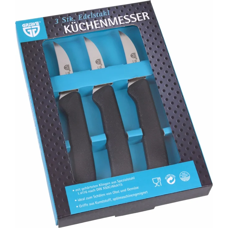 Küchenmesser 3 Stück, Edelstahl schwarz – Bild 3
