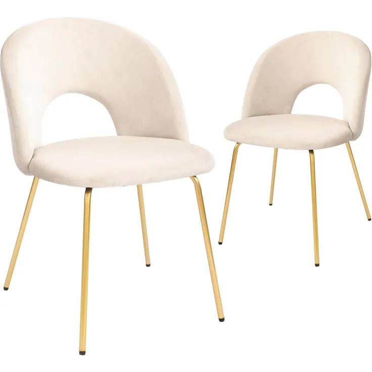 CangLong 2 Schminktischstühle, moderner gepolsterter Sessel für Küche, Esszimmer und Wohnzimmer, Samtstühle mit goldfarbenen Metallbeinen, Beige