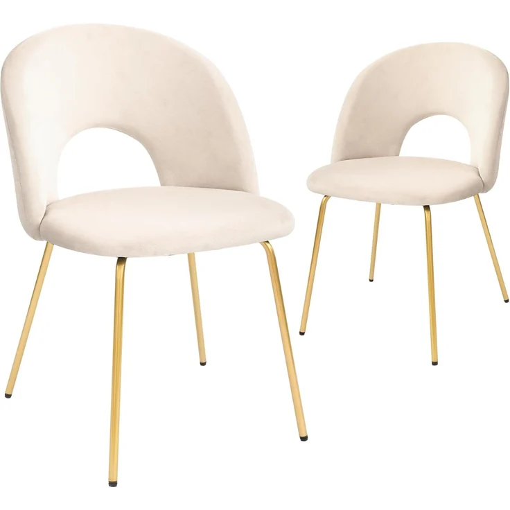 CangLong 2 Schminktischstühle, moderner gepolsterter Sessel für Küche, Esszimmer und Wohnzimmer, Samtstühle mit goldfarbenen Metallbeinen, Beige – Bild 1