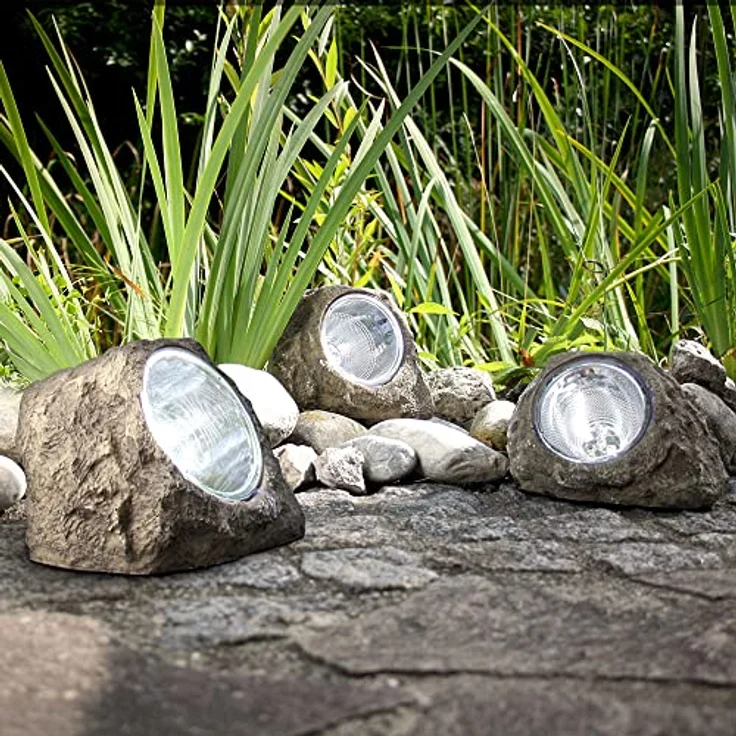 Solar-Gartenstrahler mit strahlendem Licht "Stein" Design – Bild 3
